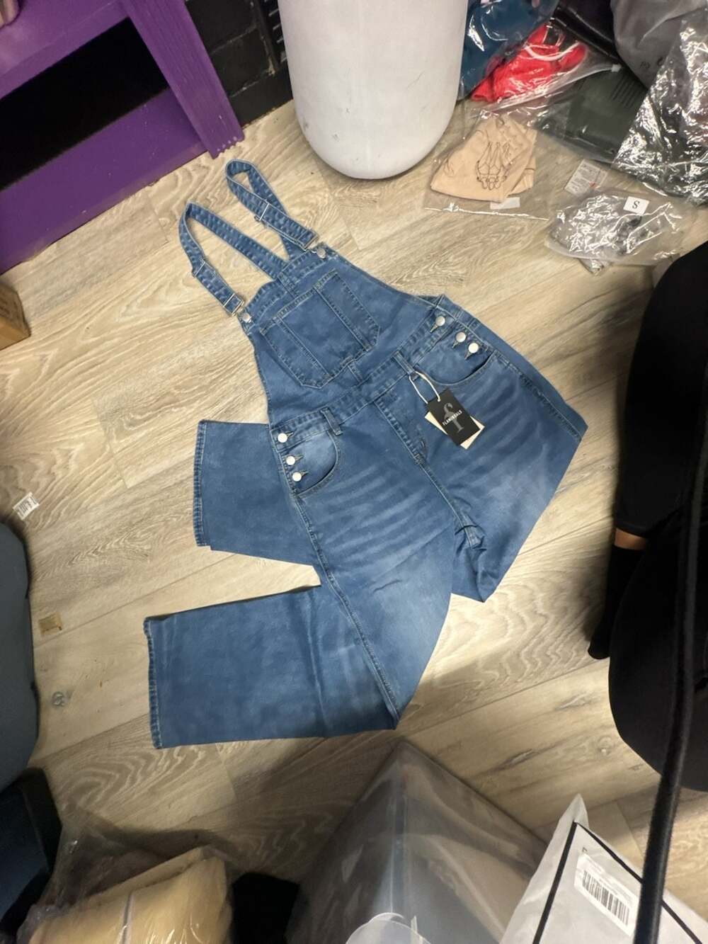 Flamingals Women's Blue Denim Casual Overalls with Pockets